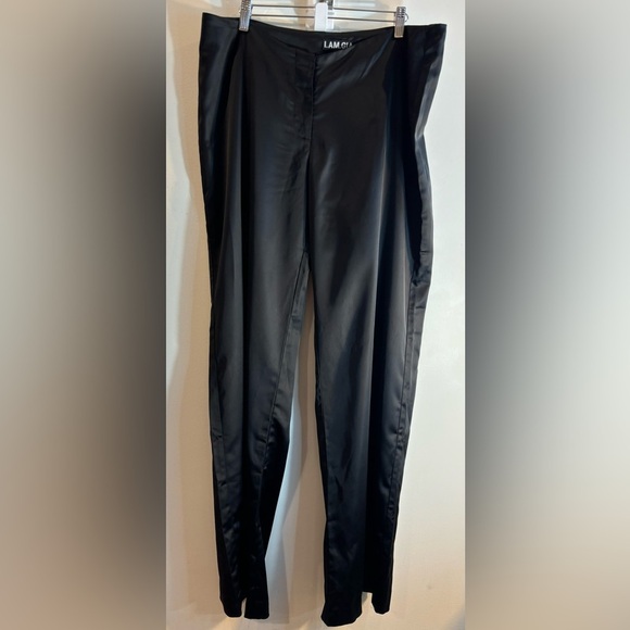 I AM GIA Sz XL Satin Pants Dip Front Liquid Leather Aesthetic Straight Leg - Picture 2 of 10
